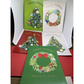 5-Teacher “Happy Holidays” Cards, Envelopes and Stickers