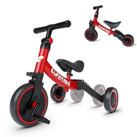 besrey 5 in 1 Toddler Bike for 1 Year to 4 Years Old Kids, Toddler Tricycle Kids Trikes Tricycle, Toys for Boy & Girl, Balance Training, Removable Pedals Doona - Color: Red