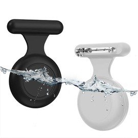 Frylaa 2 Packs AirTag Holder Case for Kids Waterproof,Hidden AirTag Case with Brooch Pin Holder,Item Locator,Anti Lost GPS Tracker Item Finder for Child/Kids/Elderly/Pets/Clothing-Black+White