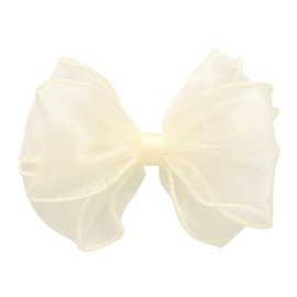 HAIRBOWS Girls' Organza with Trimmed Edge Bow with a Knot Wrap Center on a Clip, Hair Clip for Girls,Teens, and Women, 4 Inch Bow, Ivory
