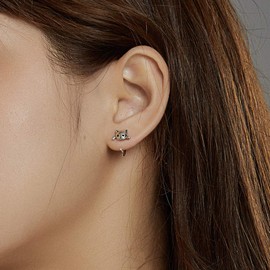 Cute Cat Half Hoop Earrings S925 Sterling Silver Lovely Pet Animal Huggie Hoops Wrap Cuffs Stud Earring Ear Piercing Cartilage Jewelry Dainty Gifts for Women Daughter Sensitive Ears