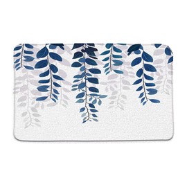 Blue Eucalyptus Bath Mat Watercolor Floral Leaves Vines Botanical Leaf Branch Boho Sage Plant Natural Country Nature Style Bathroom Mat Microfiber Memory Foam Bath Decor Rugs16 x24