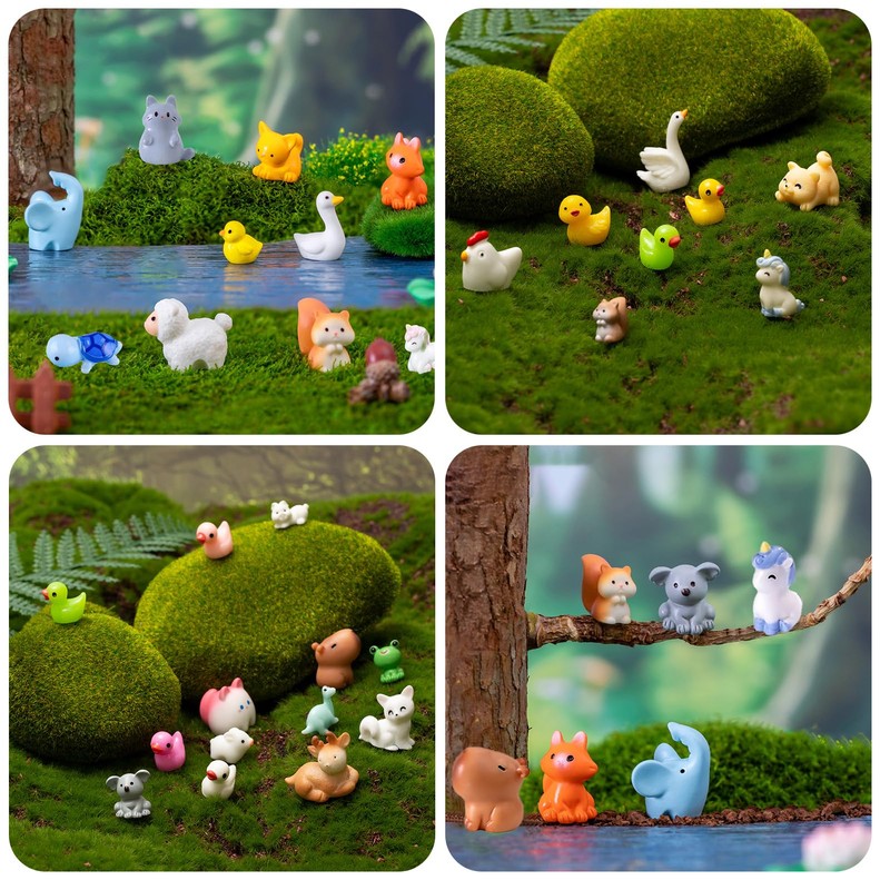 Baiinjiene 42 Pcs Mini Resin Animals Dollhouse,Fairy House Garden,Micro Landscaping