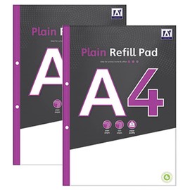 [ Set of 2 ] Plain A4 Refill Notepads Side Bound Writing Pads White 60 Sheets 120 Pages with 2 Punched Holes - Ideal for Home, Office, Business, School or Student Use