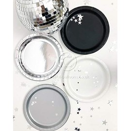 Beautiful Balloons Black, Silver & White Stylish and Chic Paper Party Plates x 40