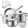 Wodillo 15-Piece Cookware Set,Stainless Steel Pots and Pans Set, Nonstick