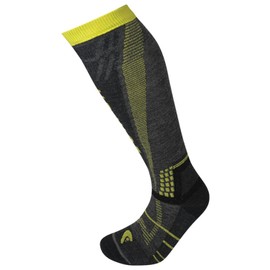 Lorpen T3 Women's Ski Light Eco Sock, Great for Winter Sports, Eco-Friendly & Sustainable, Tall and Cushioned, Charcoal/Lime, Size Small