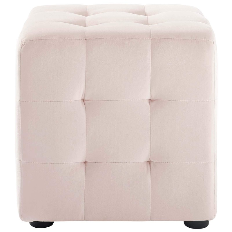 Modway Contour Tufted Button Cube Performance Velvet Ottoman, Pink