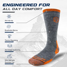 CloudLine Merino Wool Hiking Socks for Men and Women - Cushioned, Soft, Anti-Blister, Moisture Wicking, Made in USA - Glacial Blue, Size X-Large, 1 Pair