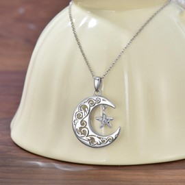 DOLPHERS Lab Grown Diamond Moon Star Necklace 925 Sterling Silver Moon Star Pendant Gift for Women