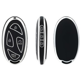 OFFCURVE Car Key Cover Car Key Case Key Fob Cover Car Key Protector 7 Buttons Compatible with Hyundai Ioniq 6 Grandeur GN7 Kona EV SX2 Grand Prix Azera (Black Silver)