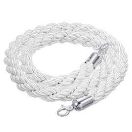 PATIKIL Stanchion Rope, 1.5m/5Ft Barrier Rope Twisted Post Ropes with Snap Hooks for Posts Stands Queue Divider Crowd Control of Hotel, White Silver
