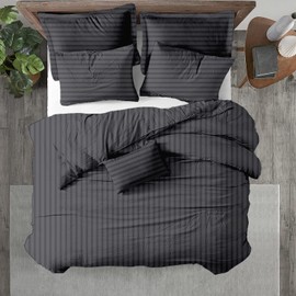 Kotton Culture Striped 3 Piece Duvet Cover Set 100% Egyptian Cotton with Zipper & Corner Ties Breathable All Season 600 Thread Count Soft Sateen Weave Comforter Cover (Grey, Oversized King)