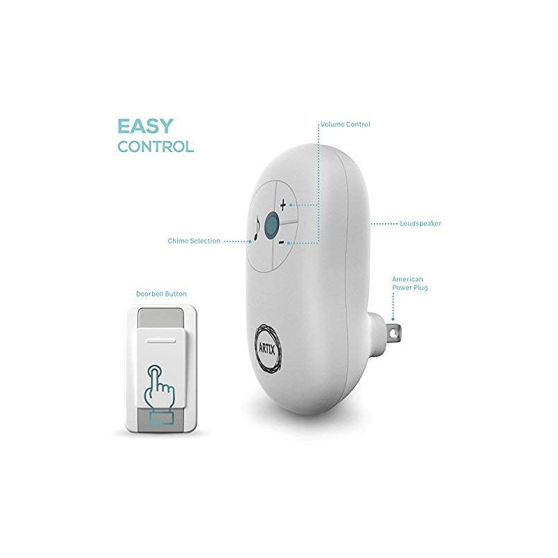 Artix Wireless Doorbell Waterproof, Operates at 100 Meters, Features 36