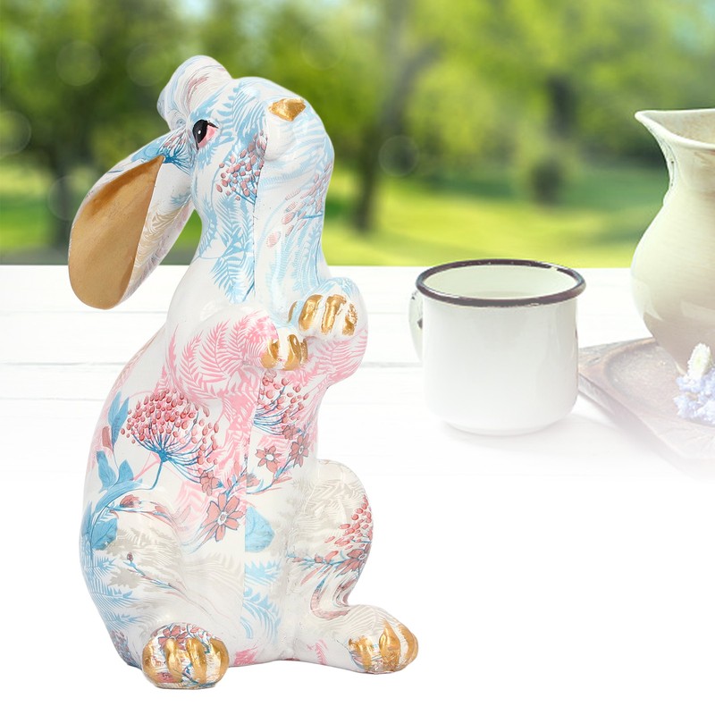 Rabbit Statue Nordic Style Handcrafted Painted Resin Rabbit Desktop Ornament