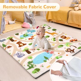 Baby Play Mat Toddler Playpen Mat 50 x 50 inch, Removable-Washable Cover,Extra Thick Foam Padding,Non-Slip Crawling Cushion for Infants, Toddlers & Babies Tummy Playing Time