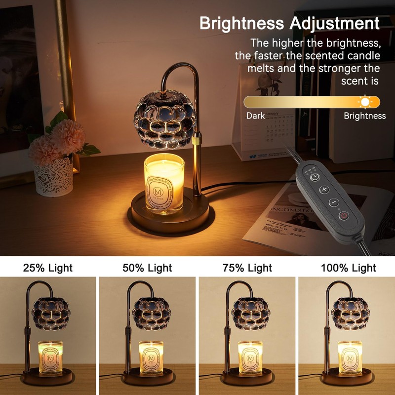 Black Candle Warmer Lamp with Timer - Adjustable Height Candle