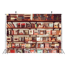 CORFOTO Fabric 6x4ft Bookshelf Backdrop Theme Photography Library Virtual Book Background for Blurred Graduation Party Office Vintage Wallpaper Video Conference YouTube Shooting Props