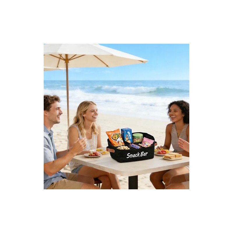 Fabric Snack Organiser with Handles and 5 Compartments in Black
