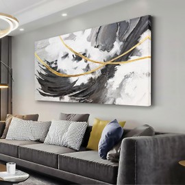 Abstract Wall Art Black And White Canvas Prints Pictures for Wall Decoration Gold Line Artwork Decor for Bedroom Dinning Room Home Office Kitchen 29x58 In