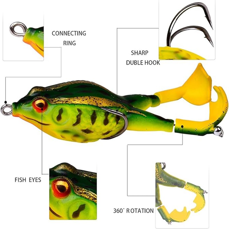 AIMALL 3pcs 3.7in Frog Lure Soft Bait with 360° Rotating