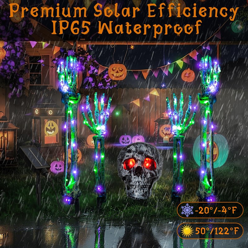 Halloween Lighted Skeleton Decor Outdoor, Solar Powered Realistic Scary Graveyard