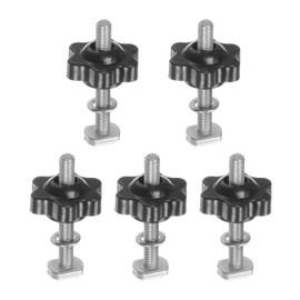 sourcing map 5Set T Track Bolts Knob Kit M5 x 40mm Threaded Bolts M5 x 25mm Hex Hand Nut Clamping Knob with Washer for Woodworking Jigs and Fixtures, Black