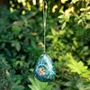 Glitzhome Glass Bird Feeder for Outdoors, 6.75" H Blue Dots