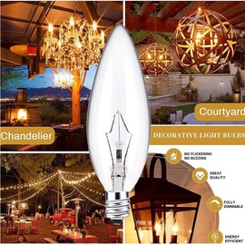 Seigun 60 Watt Clear Candelabra Base (E12) 110V_120V,Flame Shaped Incandescent Chandelier Light Bulbs,Dimmable, Warm White (6)