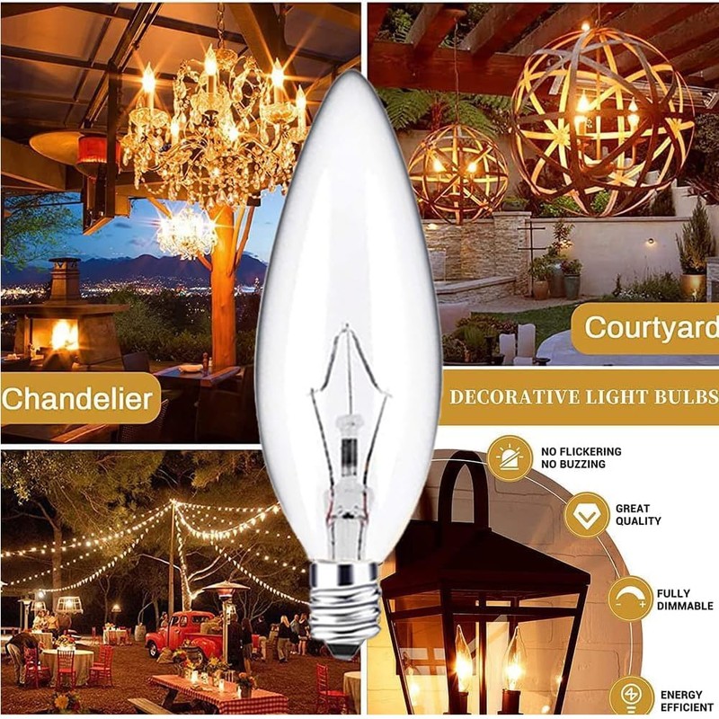 Seigun 60 Watt Clear Candelabra Base (E12) 110V_120V,Flame Shaped Incandescent