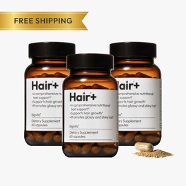 BIGVITA Hair+ | Vegan Gluten Free Haircare Supplements for Women and Men, Vitamins for Healthy Natural Faster Hair Growth:_3 Bottles