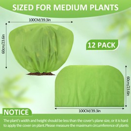 Wesnoy 12 Pcs Winter Plant Covers Freeze Protection 39.4x23.6 Inch Horizontal Shrub Tree Rose Plant Protection Bags Frost Blanket with Drawstring for Fall Winter Outdoor Garden Planting (Green)