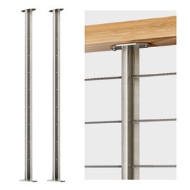 Deck Man 2 Pack Stainless Steel Pre-drilled Intermediate Post/Studdle Pickets for 1/8" Deck Cable Railing, Level Cable Railing Fittings (2, Slivery, 36 inch)