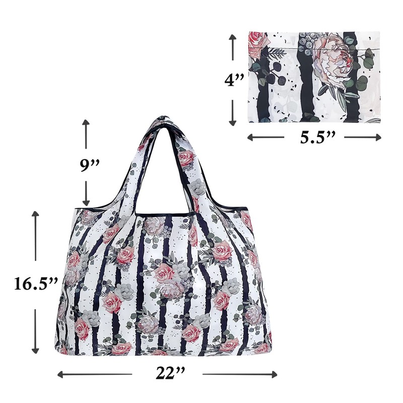 allydrew Large Foldable Tote Nylon Reusable Grocery Bags, Rose &