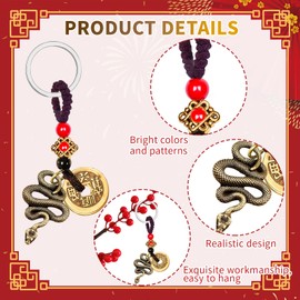 YumSur Chinese Zodiac Snake Statue Feng Shui Keychain, 2025 Year of the Chinese Zodiac Sign, Lucky Snake Key Chain, Accessories, red