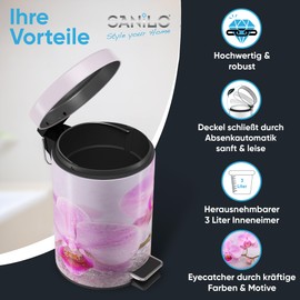 Sanilo Cosmetic Bin 3 L with Soft-Close Mechanism, Many New Bathroom Bins to Choose From, Waste Bin with Inner Container for Any Bathroom (Blooming)