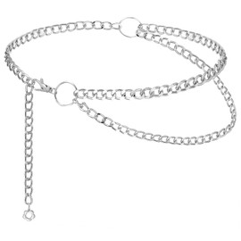 Heyion Layered Waist Chain for Women Metal Waist Belt for Ladies Dresses(Ring Silver XL)