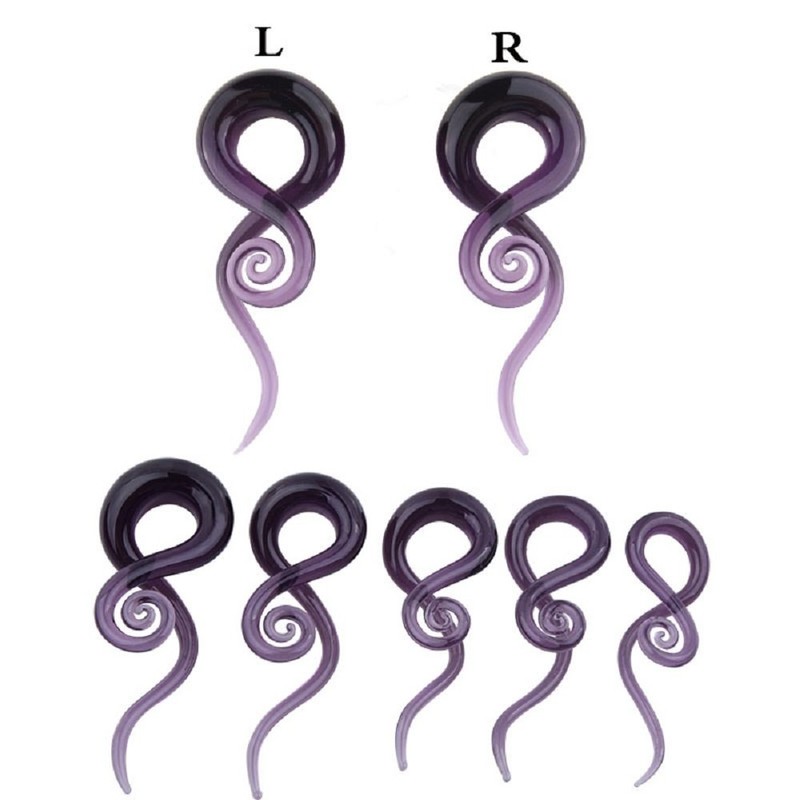 2Pcs Purple Ear Glass Spiral Tapers Plugs Tunnels Expander Gauges