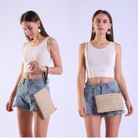 Straw Zipper Small Cross body bag Wristlet Clutch Womens Purse (Black)