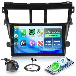 4+64G Android 13 Car Stereo for Toyota Yaris Vios 2007-2014 Wireless Carplay Android Auto Radio, 9’’ Touch Screen Head Unit with GPS Navigation Bluetooth Mirror Link WiFi DSP FM/RDS Backup Camera SWC