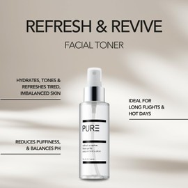 PURE Hydrating Facial Toner Spritz by PURE Spa Skincare - 100% Natural & Vegan Refreshing Mist & Toner for Balancing Skin - 100ml - Uplifting Ingredients and Scent of Peppermint, Lavender & Aloe Vera