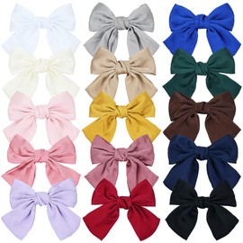 Cinaci 15 Pieces 18cm/7" Big Oversized Silky Satin Hair Bows for Women, Large Bow Automatic Spring Hair Clips French Barrettes Accessories for Women Girls Teens Kids