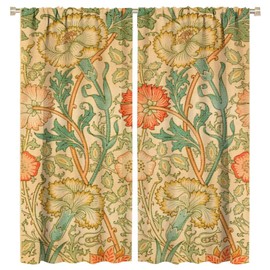 Vintage Plant Curtains, Kennet William Morris Art Deco Drapes, Flower Classic Print Decoration Bedroom and Sliding Glass Door Fashion Decor 63x72in