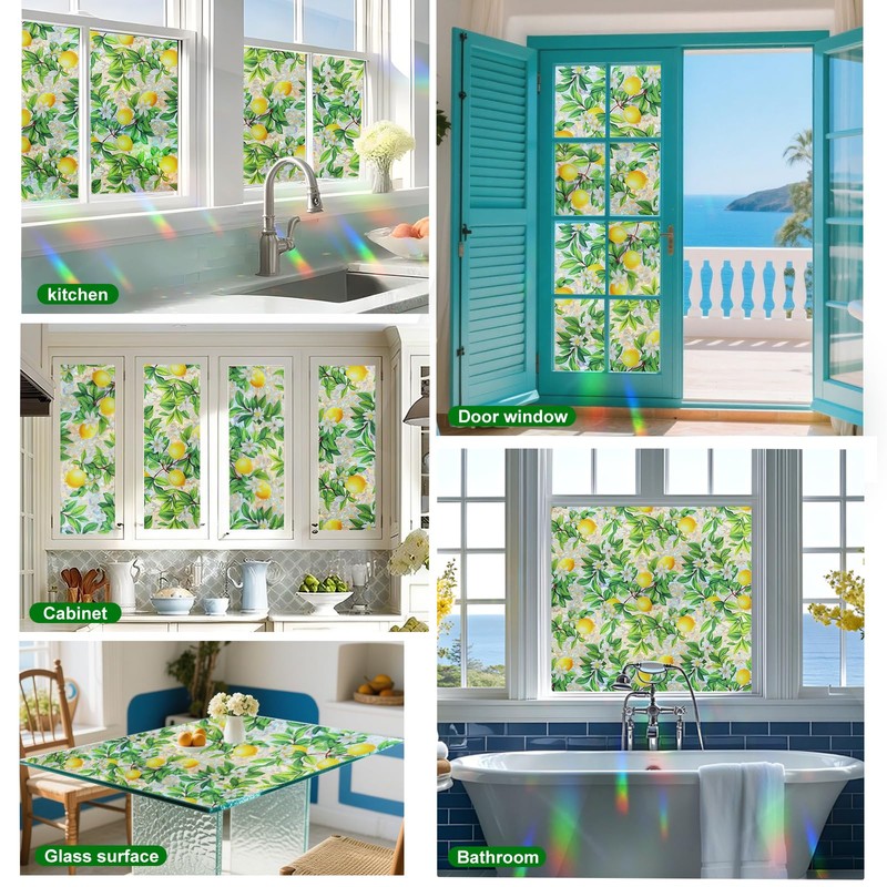 Stained Glass Window Film，Spring Window Clings,Rainbow Privacy Window Film One