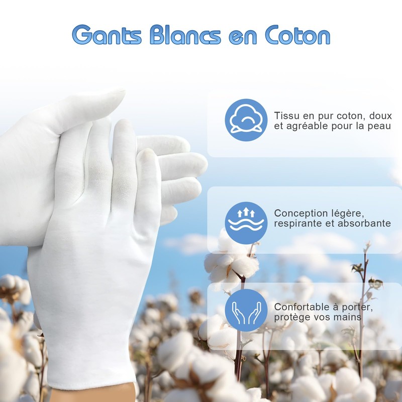 BORISCA 6 Pairs White Cotton Gloves White Glove 100% Cotton