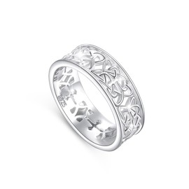 DAOCHONG Nickel-Free 925 Sterling Silver Good Luck Irish Love Trinity Woven Celtic Knot Band Ring for Women, Size 5-11, Metal, No Gemstone