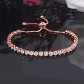 CiNily 14K Rose Gold Plated Adjustable Tennis Cubic Zirconia Bracelet for Women Hypoallergenic Slider Bracelet Jewelry