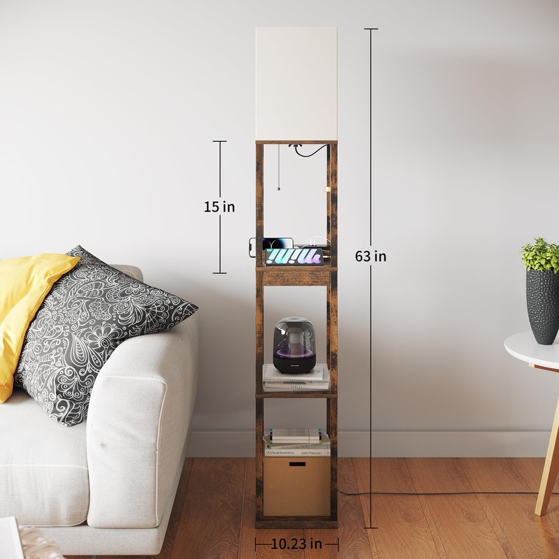 SUNMORY Floor Lamp with Shelves, Modern Dimmable Standing Lamp with