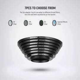 NEEWER® Filter Step Up Ringe-Set 49-52-55-58-62-67-72-77mm-49mm 7pcs 77mm Sonnenblende