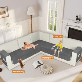 Arfntevss Waterproof Corner Sectional Couch Covers for Dogs Pet L Shape Sofa Cover Washable Velvet Large Couch Cushion Protector for Sectional Sofa Non Slip U Shaped Slipcovers (Dark Grey, XX-Large)